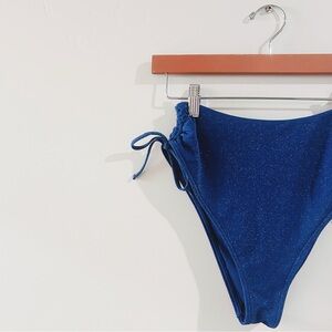 a & f | curve love high-waist high-leg cheeky bikini bottom in blue shimmer ↷